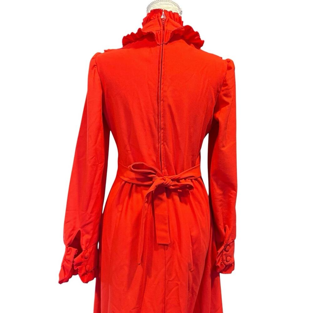 Vintage 70s JC Penney Red Ruffle Maxi Dress Sz M - Picture 7 of 16